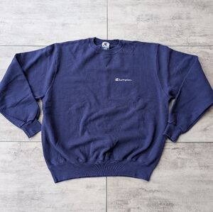 Vintage Y2K Champion Blank Navy Embroided Crewneck Sweatshirt Adult XL